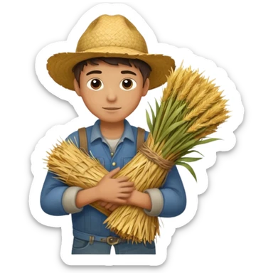 boy farmer, hug a bundle of straw sticker