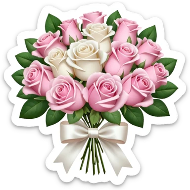 bouquet of pink and white roses and white satin bow sticker