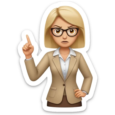 full body angry female teacher without glasses pointing finger sticker