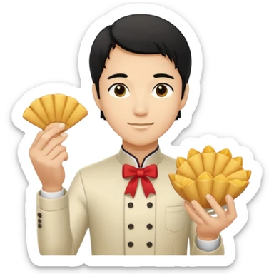 ligth black hair waiter with fortune cookies sticker