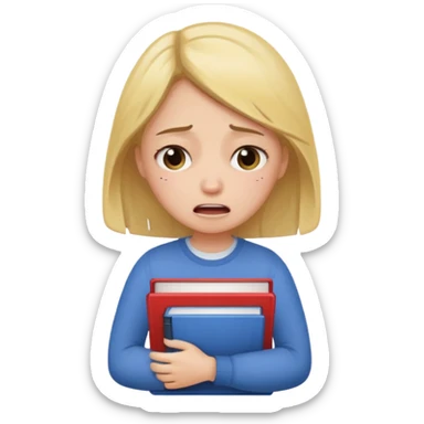 Girl stressed and crying because of study sticker