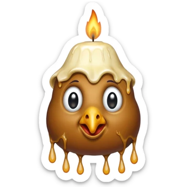 grotesque, round, turkey-like creature with a candle melting on its head. sticker