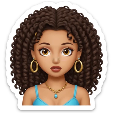 pretty bratz baddie, dark brown curly head, tan skin, nosering sticker