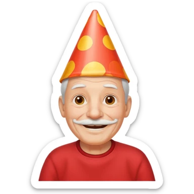old man with smile, red shirt and birthday cone on his head sticker
