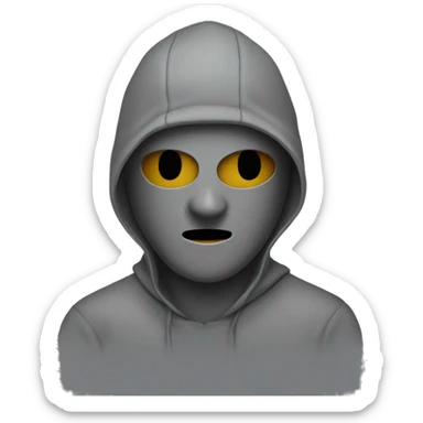  man with a grey hoodie on and ski mask sticker