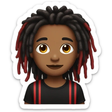 Cute brown skin boy with red and black striped colored dreads wearing a black shirt  sticker