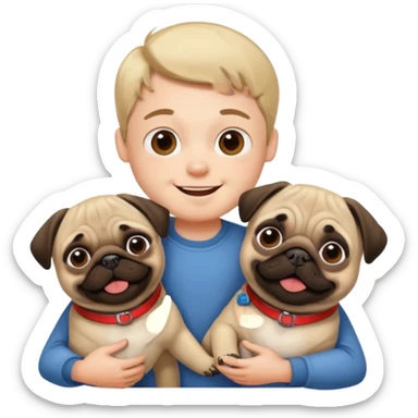 Make a pug and a boy playing  sticker