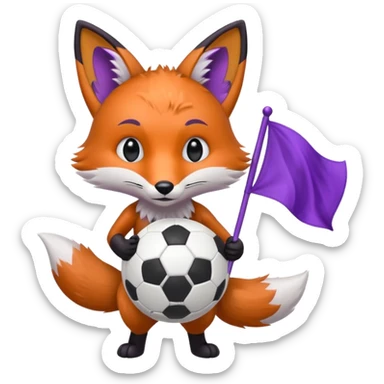 A fox with a purple flag and a soccer ball sticker