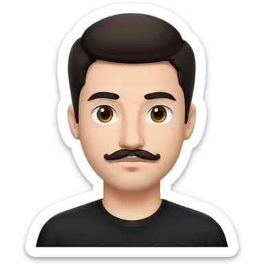 tech bro black shirt small mustache dark hair sticker