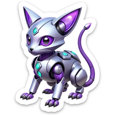  exotic iridescent silver and purple cyber-Protogen-Fakémon-Pokémon-Vernid-robot-feline-creature sticker