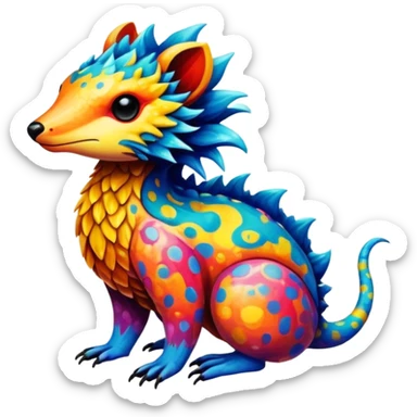 a colorful edgy vernid-fionbri-animal-creature with splash patterns sticker
