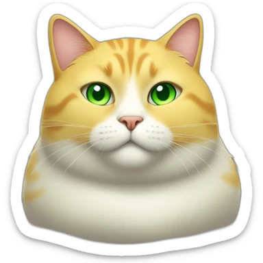 yellow fat cat with white belly and green eyes sticker