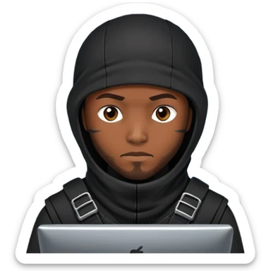 african-american mercenary black ninja hacker terminal command center sticker