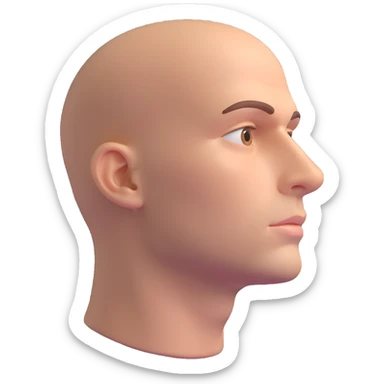 Volumetric emoji-style 3D head of a man looking up thoughtfully, realistic features, smooth shading, subtle thoughtful expression, soft lighting, only the head, no body, clean white background, high detail sticker