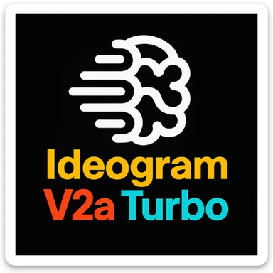 make a non gradient solid but colorful text of "Ideogram V2a Turbo", black background, add this logo too,  sticker