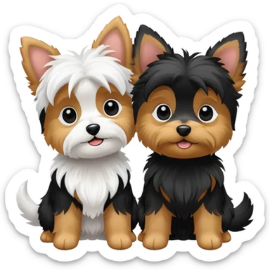 Two White & Black Party Yorkies playing together sticker