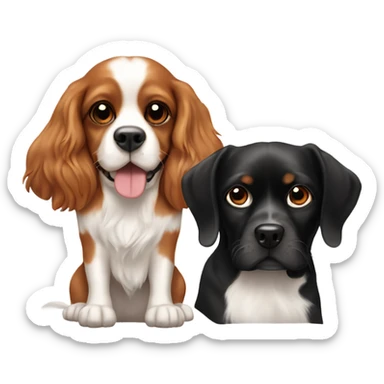 2 dogs, one small cavalier king charles with brown and white fur and one big black lab the small one on top of the big one  sticker