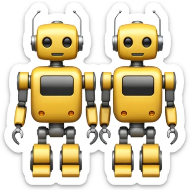 AI robots marching, yellow sticker