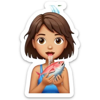  a girl eating tuna under a waterfall sticker