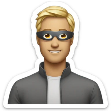Generate an futuristic emoji of a guy wearing apple vision pro sticker