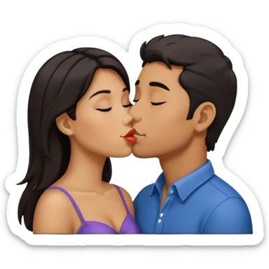 A man and a woman kissing, framed on a television screen sticker