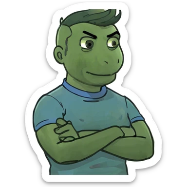 Arms crossed holding neck upset sticker