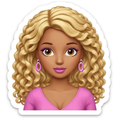 brown skin long curly blonde barbie with long lashes  sticker