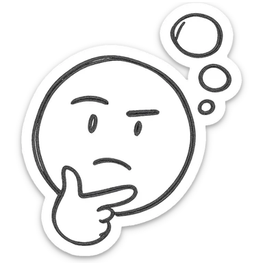 Minimalist thinking emoji, minimalistic, abstract head with thought bubbles, black and white sticker