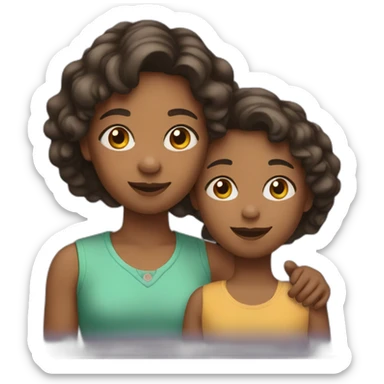 a girl with 2 children sticker