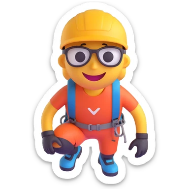 3D smiley emoji, round shape, wearing climbing gear, sporty face, transparent background (rock climbing) sticker