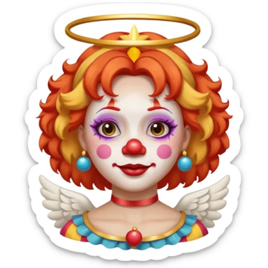 round face female clown with angel's halo sticker