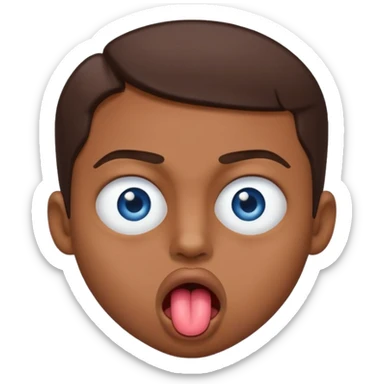 Quelqun de brun au yeux bleu qui tire la langue sur le coter de la bouche et regarde mal sticker