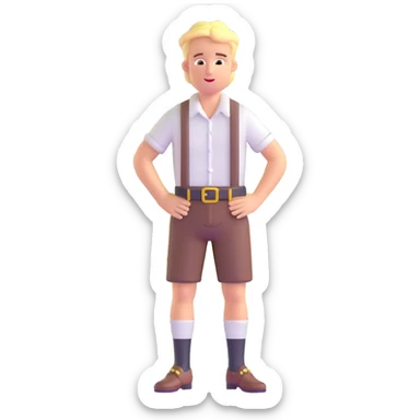 German person in Bavarian lederhosen shrugging with Sicily landscape in background sticker