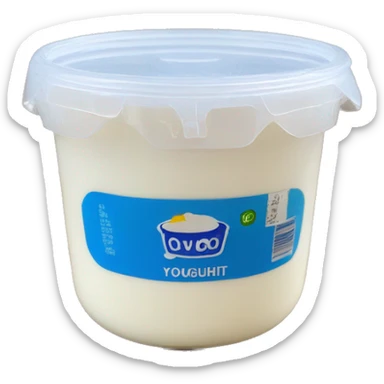 yoghurt in a small container with blue tag stating yoghurt sticker