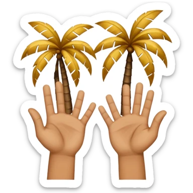 Two upward facing palms one a Little higher than the other. Over the one on the lest there is a 6 and over the one on the right there is a 7   sticker