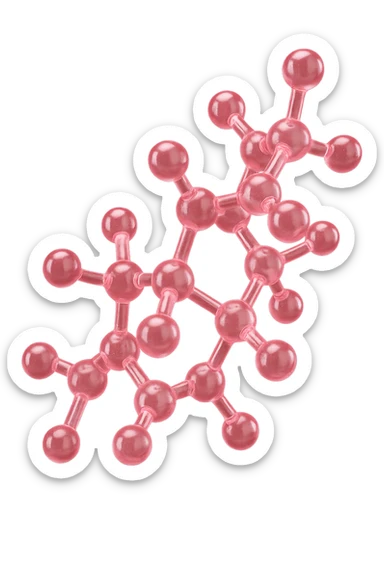 molecola chimica del cortisolo in 3d, colore rosa, fluttua in aria, iperrealistica 4k sticker