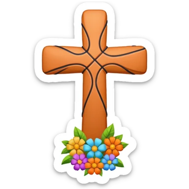 Cross with basketball and flowers sticker