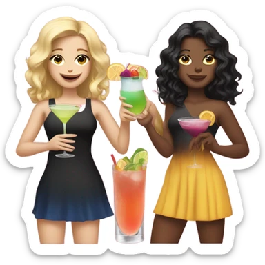 three girls a blonde, a brunette, and a black haired all holding cocktails in their hands sticker