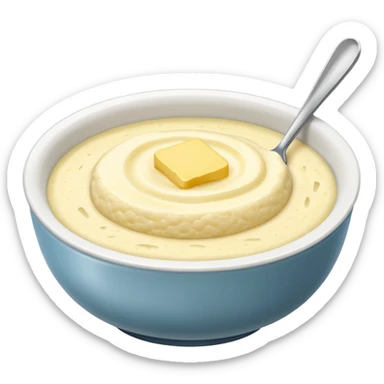 a bowl of grits with butter on top, simple, clear sticker