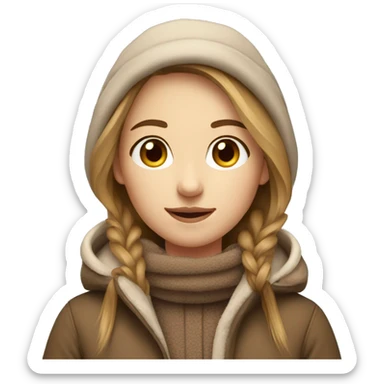 Pretty girl with light brown hair and light brown winter attire on sticker