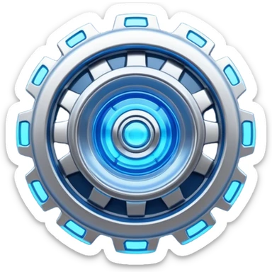 “Futuristic engine emoji, solid thick metal form, visible motion, glowing core, clean modern design. sticker