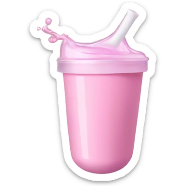 A knocked over sippy cup spilling pastel pink liquid sticker