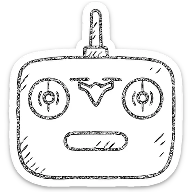 sleek VTOL remote controller, hand-drawn outlined icon, minimalistic sticker