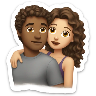 Girl with brown hair kissing guy with curly brown hair  sticker