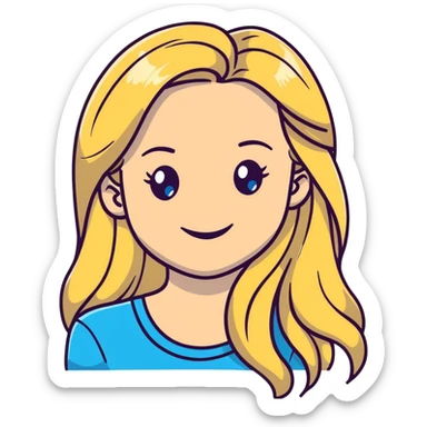 portrait of a smiling female with long blonde hair and blue eyes sticker