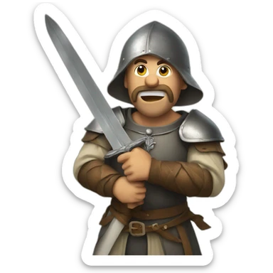 medieval man with a sword coming out of his mouth, looking up sticker