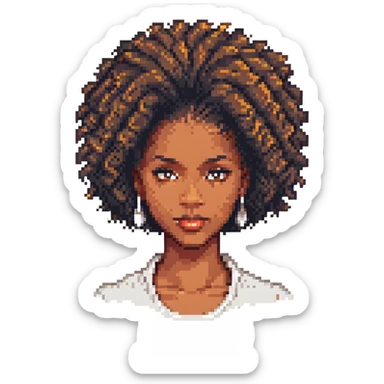 black woman with natural hair, looking confident, pixel art style sticker