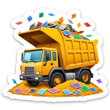 dump truck dumping out pictures all over the ground sticker