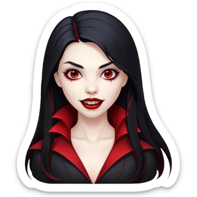 Beautiful vampire woman with long black  hair and red highlights showing fangs  sticker