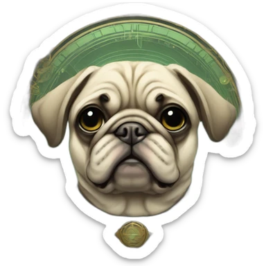A cyberpunk pug in Art Nouveau style during 1910 sticker